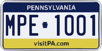 PA license plate MPE1001