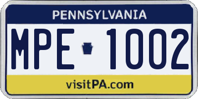 PA license plate MPE1002