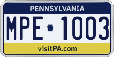 PA license plate MPE1003