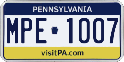 PA license plate MPE1007
