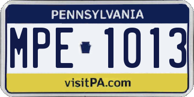 PA license plate MPE1013