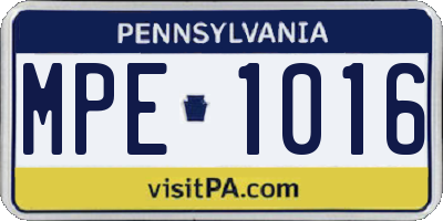 PA license plate MPE1016