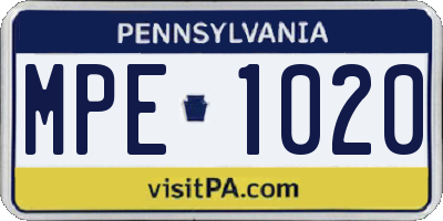 PA license plate MPE1020