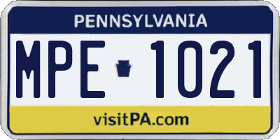 PA license plate MPE1021