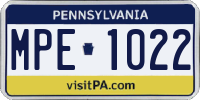 PA license plate MPE1022