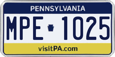PA license plate MPE1025