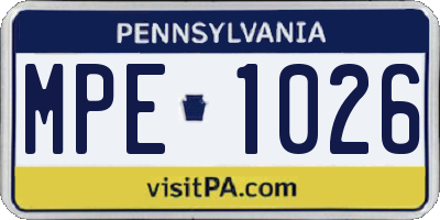 PA license plate MPE1026