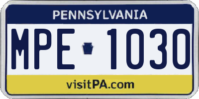 PA license plate MPE1030