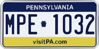 PA license plate MPE1032
