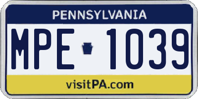 PA license plate MPE1039
