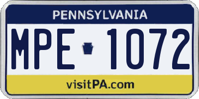PA license plate MPE1072