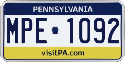 PA license plate MPE1092
