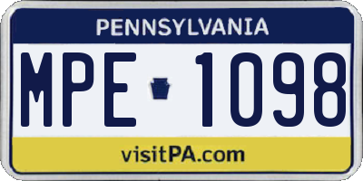 PA license plate MPE1098