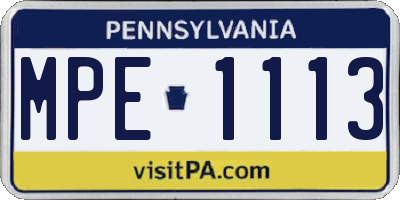 PA license plate MPE1113