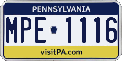 PA license plate MPE1116