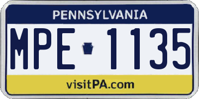 PA license plate MPE1135