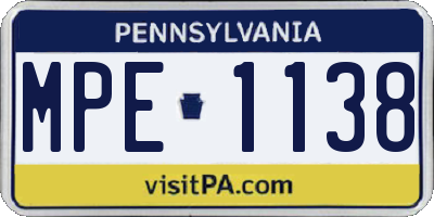 PA license plate MPE1138