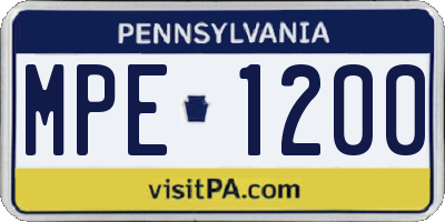 PA license plate MPE1200