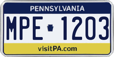 PA license plate MPE1203