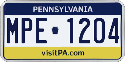 PA license plate MPE1204