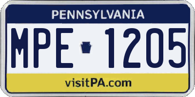 PA license plate MPE1205