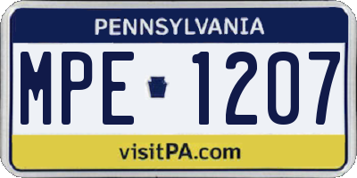 PA license plate MPE1207