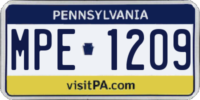 PA license plate MPE1209