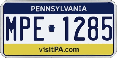 PA license plate MPE1285