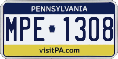 PA license plate MPE1308
