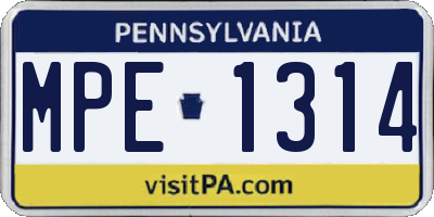 PA license plate MPE1314