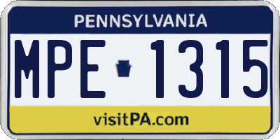 PA license plate MPE1315