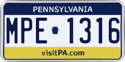 PA license plate MPE1316