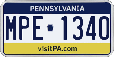 PA license plate MPE1340
