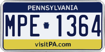 PA license plate MPE1364