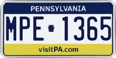 PA license plate MPE1365