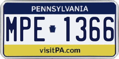 PA license plate MPE1366