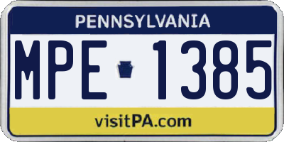 PA license plate MPE1385