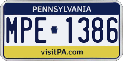 PA license plate MPE1386