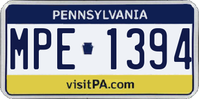 PA license plate MPE1394