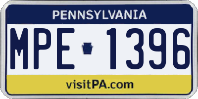 PA license plate MPE1396