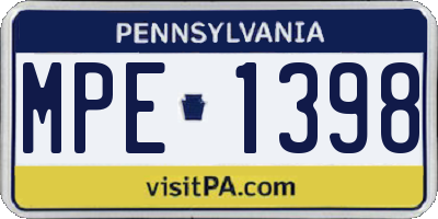 PA license plate MPE1398