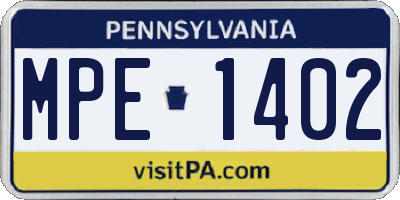 PA license plate MPE1402