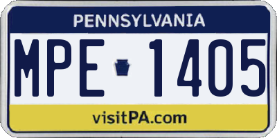 PA license plate MPE1405