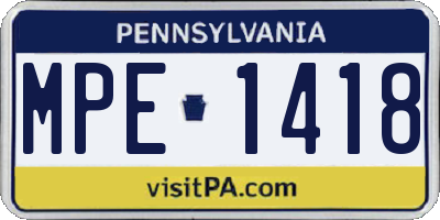 PA license plate MPE1418