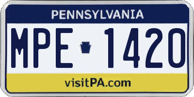 PA license plate MPE1420