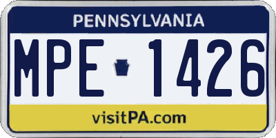 PA license plate MPE1426