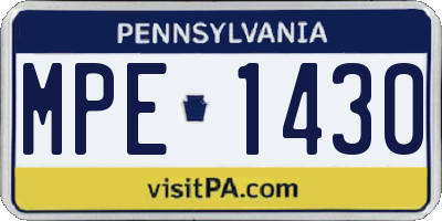 PA license plate MPE1430