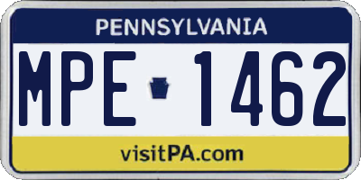 PA license plate MPE1462