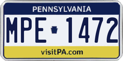 PA license plate MPE1472