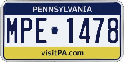 PA license plate MPE1478